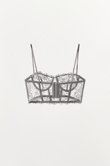 SOUTIEN-GORGE CORSET À FLEURS BRODÉES - Gris / Bleu de Zara - Image 5