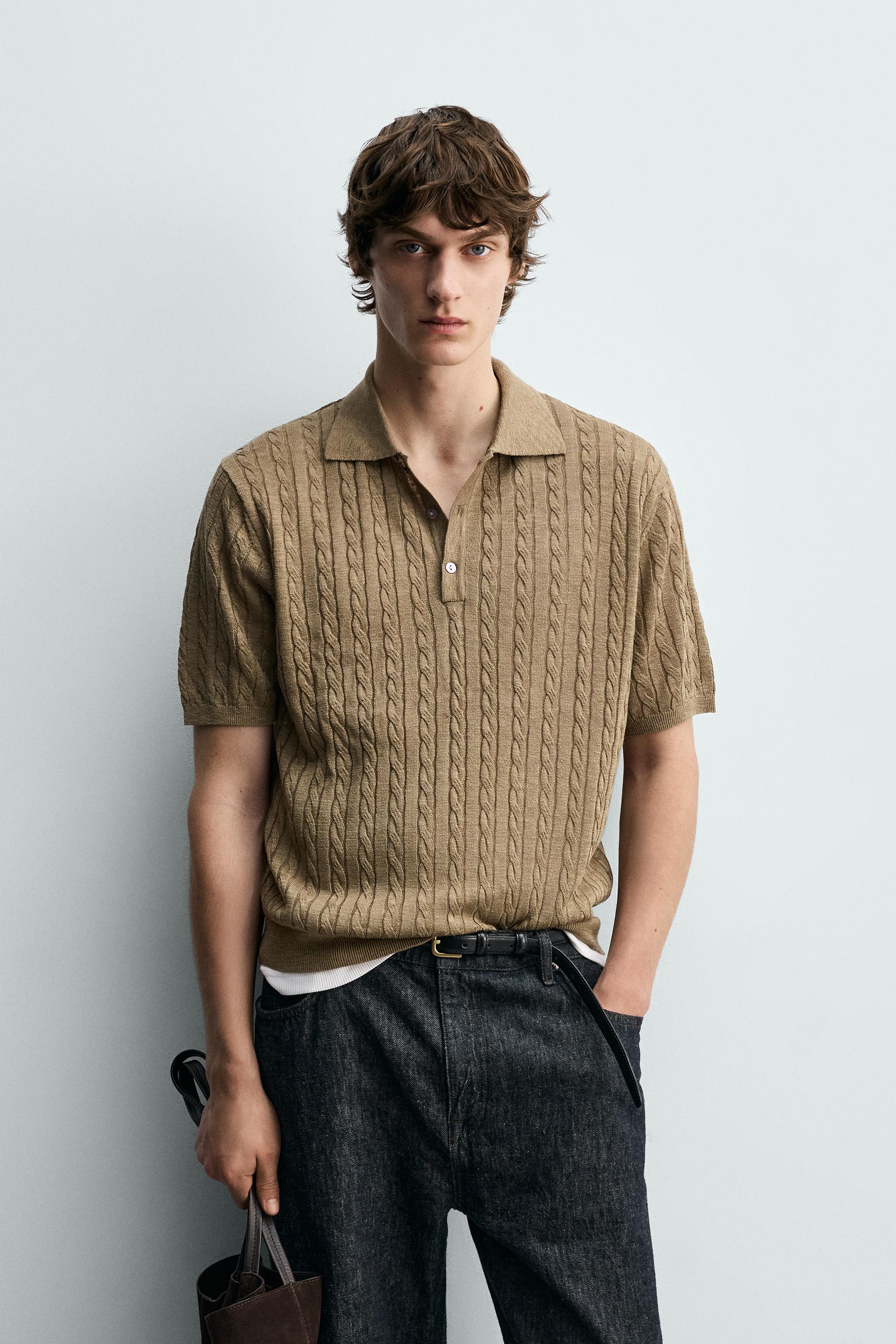 ケーブルニット ポロシャツ ケーブルニット ポロシャツ - ブルー | ZARA Japan / 日本