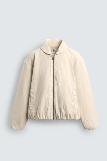 BOXY FIT COTTON JACKET - Ecru / Beige by Zara