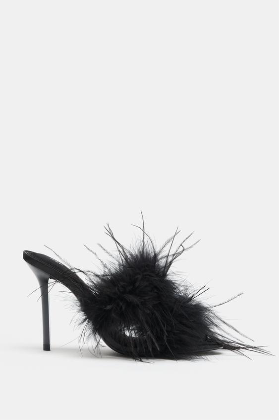 SANDALIA TACÓN PLUMAS - Negro de Zara - Imagen 0