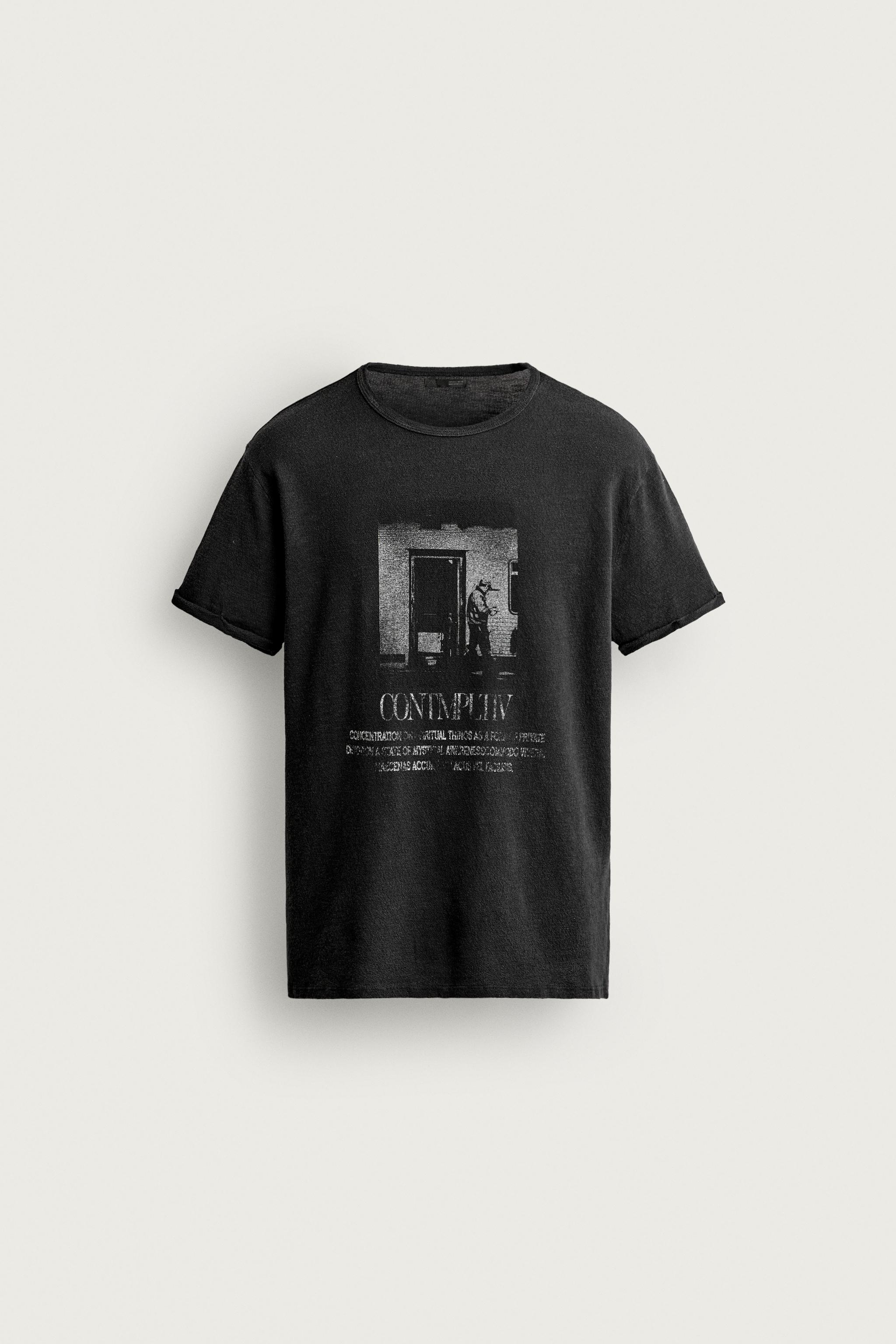 WASHED PRINTED KNIT T-SHIRT — Black