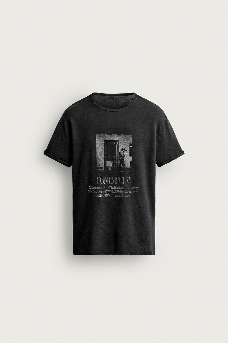 WASHED PRINT KNIT T-SHIRT