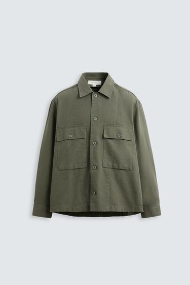 WASHED CANVAS OVERSHIRT - mid khaki by Zara