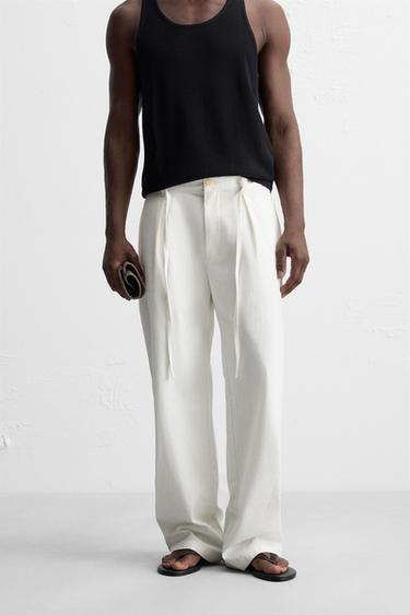 PANTALON COUPE DÉCONTRACTÉE CEINTURE - Écru de Zara - Image 1
