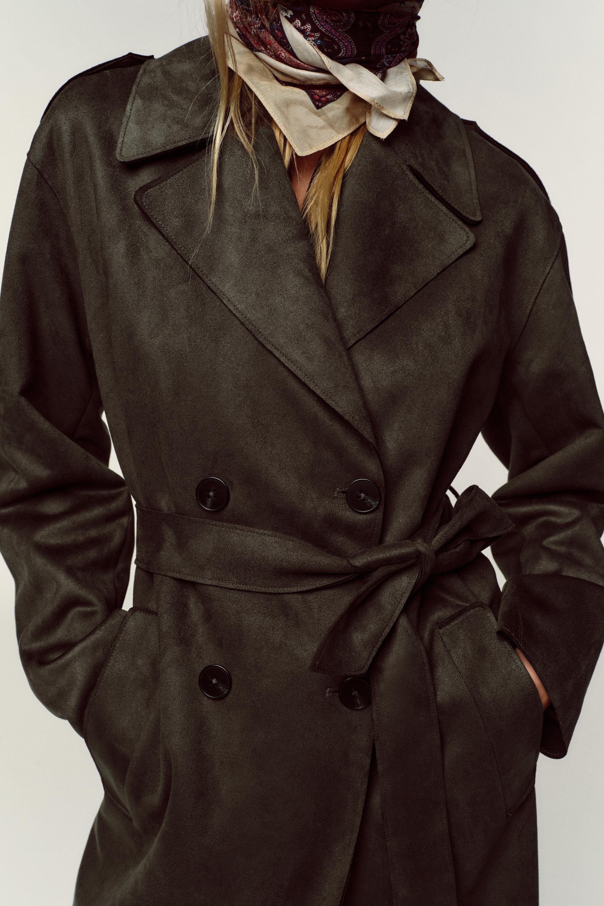 FAUX SUEDE BELTED COAT Khaki ZARA United States