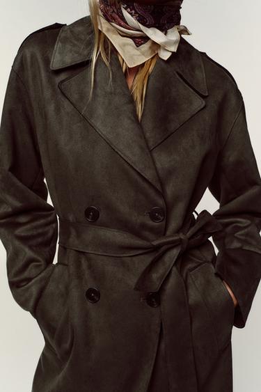 TRENCH LONG ASPECT DAIM - Kaki de Zara - Image 4