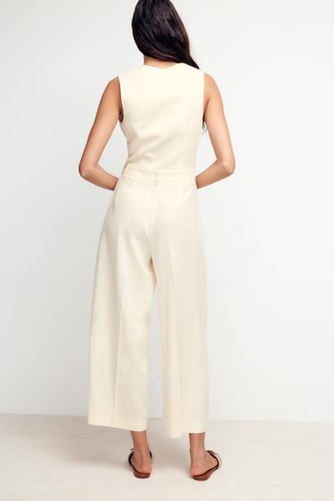 LINEN BLEND WAISTCOAT JUMPSUIT - Ecru by Zara - Image 0
