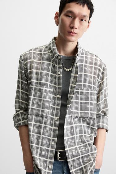 FLOWING CHECK SHIRT - Grey by Zara - Image 5