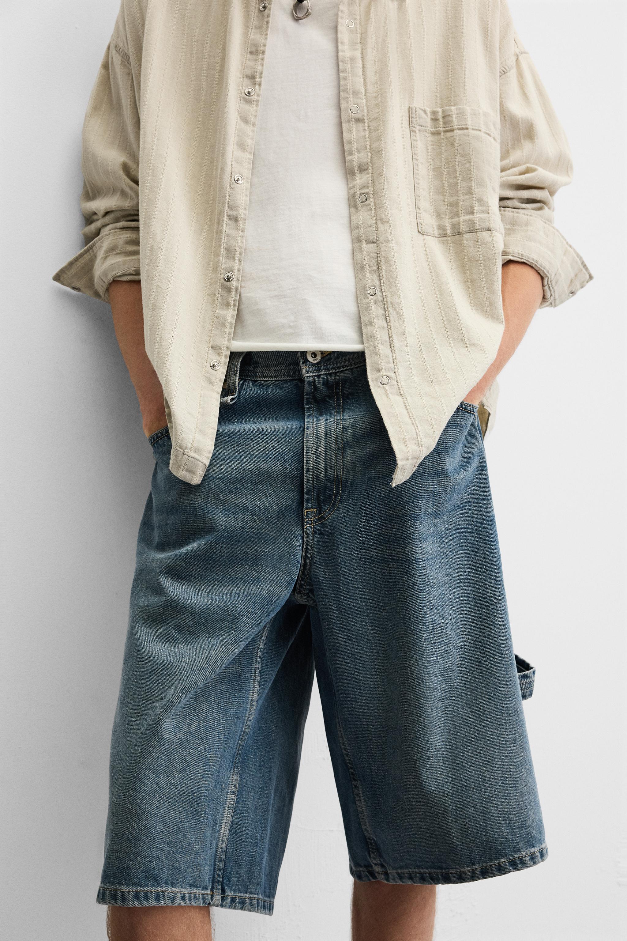 BAGGY FIT CARPENTER DENIM SHORTS - Mid-blue | ZARA United States