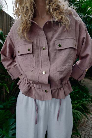 VESTE COURTE MANCHES RETROUSSÉES - Mauve de Zara - Image 3