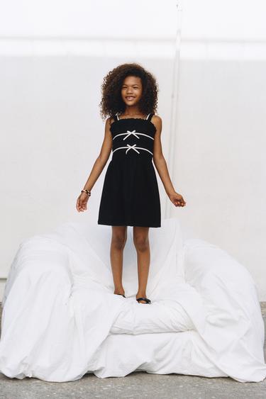 DRESS WITH BOWS AND CONTRAST TRIMS - Black / Ecru by Zara