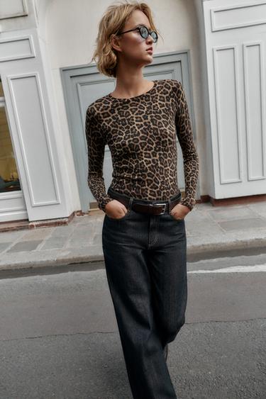 ANIMAL PRINT KNIT SWEATER - Black / Brown by Zara