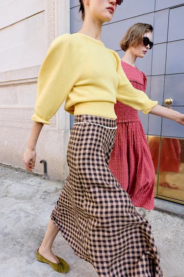 Zara GINGHAM LACE SKIRT - Multicolored