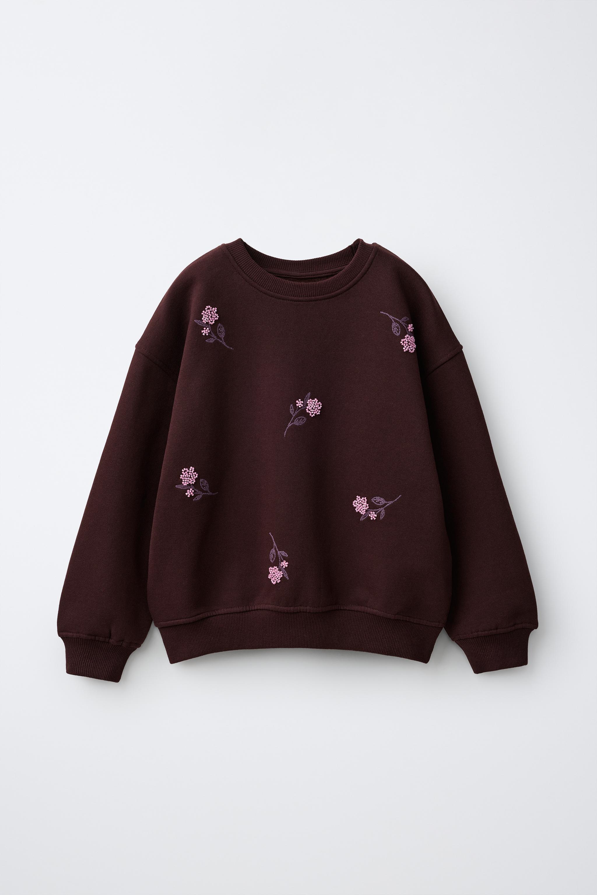BEADED FLORAL SWEATSHIRT - Eggplant | ZARA United States