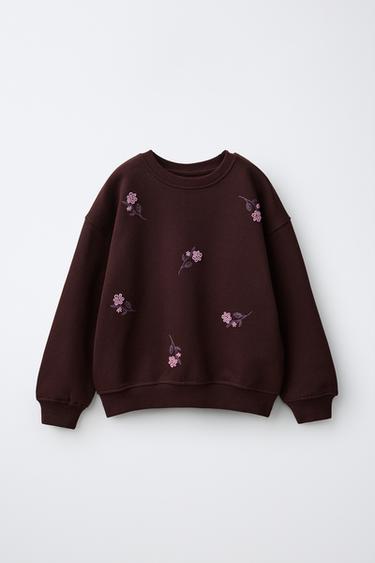 BEADED FLORAL SWEATSHIRT - Aubergine by Zara