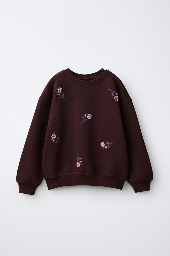 BEADED FLORAL SWEATSHIRT - Aubergine by Zara - Image 0