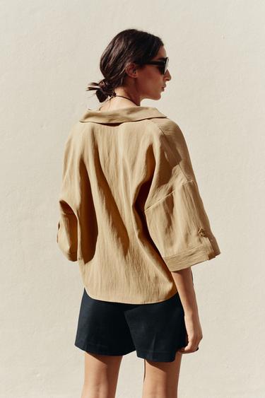 CAMISA MANGA CORTA ANCHA - Camel medio de Zara