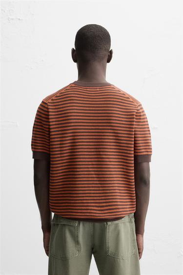 T-SHIRT EN MAILLE À DENTELLE RAYURES - Orange de Zara - Image 2