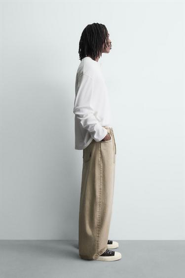 PANTALON BARREL FIT DÉLAVÉ - Sable de Zara - Image 3