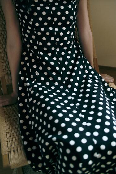 ZW COLLECTION POLKA DOT MIDI DRESS - Black / White by Zara