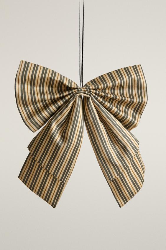 STRIPED BOW CHRISTMAS ORNAMENT - Ochre by Zara - Image 0
