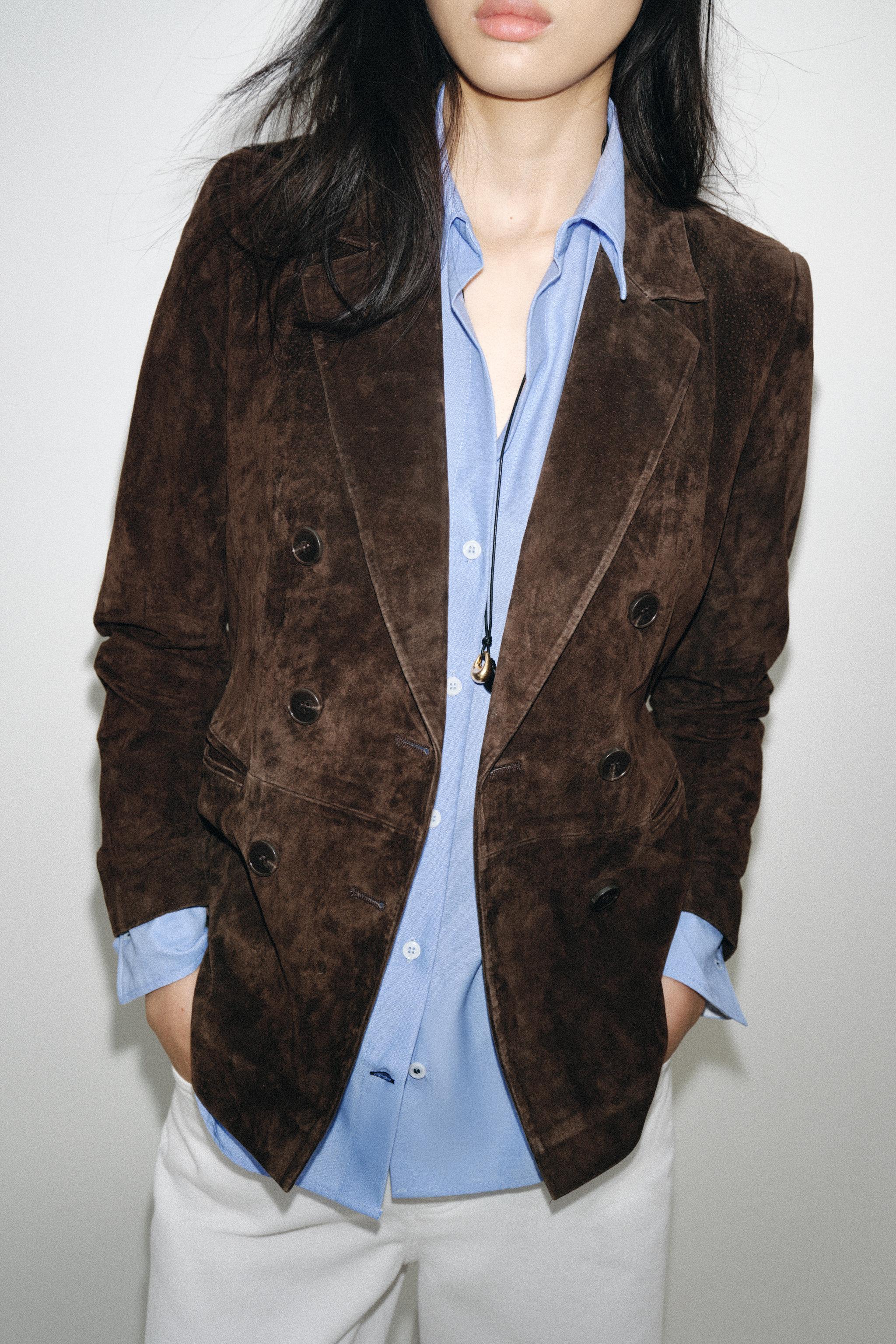 DOUBLE-BREASTED 100% SUEDE LEATHER BLAZER