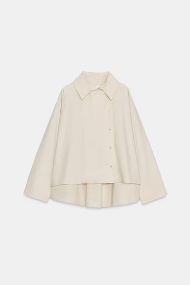 Zara ZW COLLECTION OVERSIZED PLEATED SHIRT - Stone
