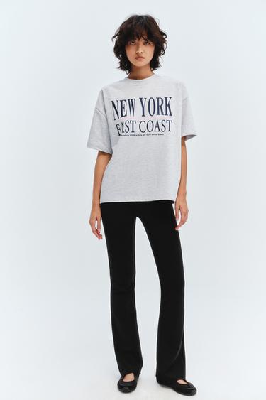 T-SHIRT WITH SLOGAN - Grey marl by Zara