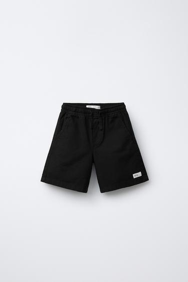 COTTON BERMUDA SHORTS WITH LABEL - Black by Zara