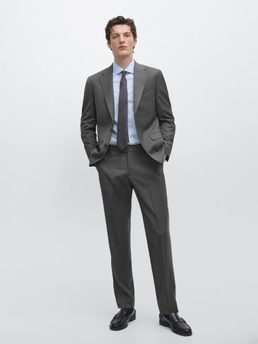 Zara 100% cool wool suit blazer - Gray - Image 0