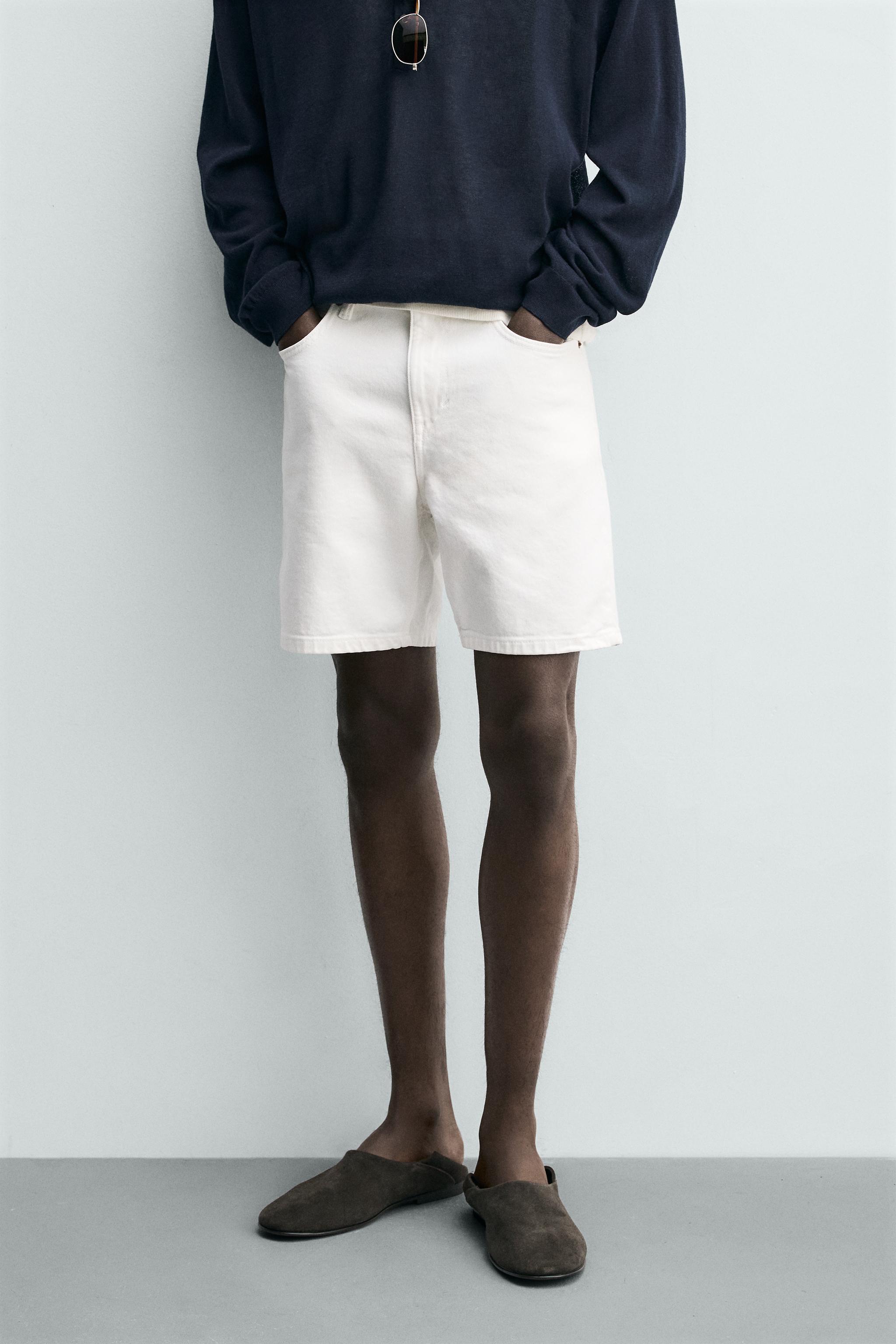 REGULAR FIT DENIM SHORTS — Oyster-white (alternate view)