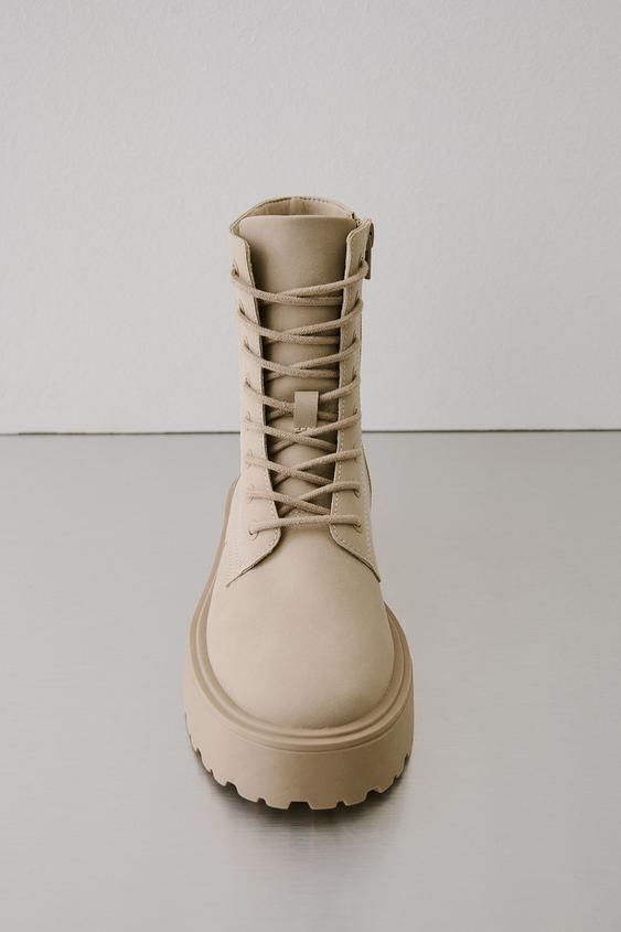 LACE-UP ANKLE BOOTS - Beige by Zara - Image 0
