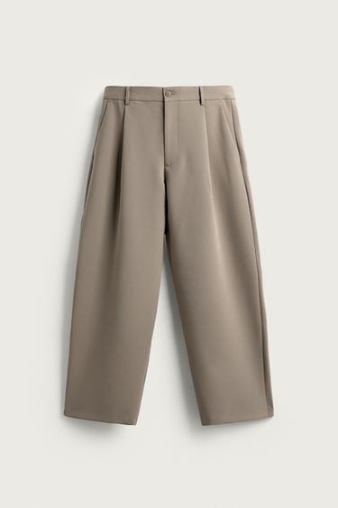 CALÇA RELAXED FIT PREGAS - Torrado-claro da Zara