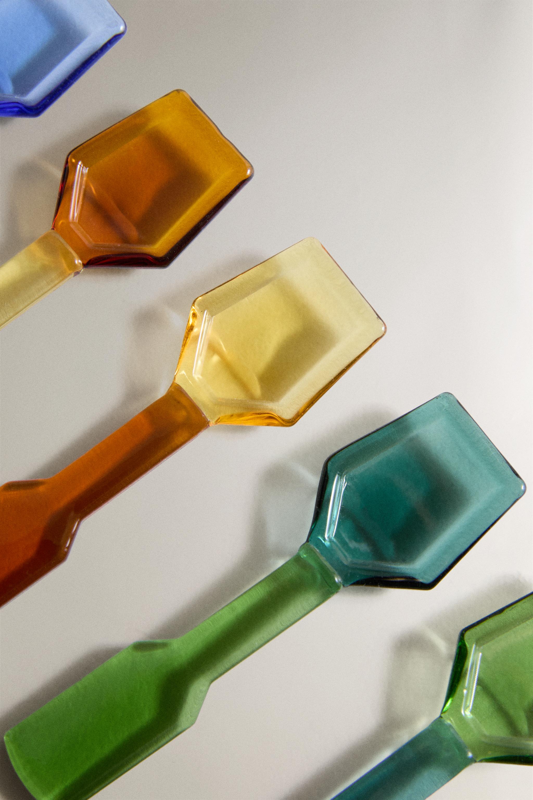 MULTICOLOURED BOROSILICATE GLASS ICE CREAM SPOON PACK (PACK OF 6)