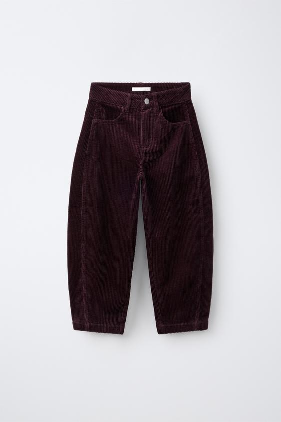 Zara CORDUROY BARREL PANTS - Eggplant - Image 0