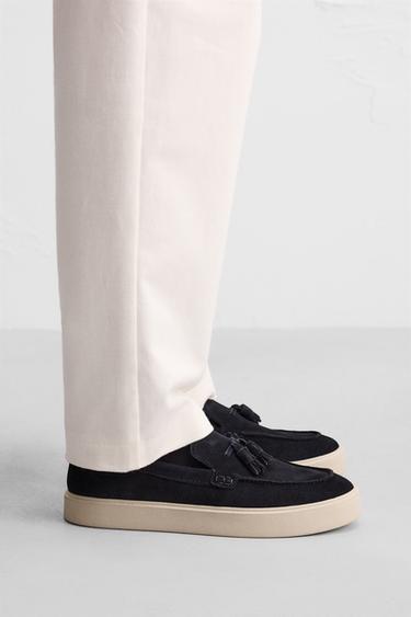 MOCASSIN EN CUIR À POMPONS CASUAL - Bleu de Zara - Image 0