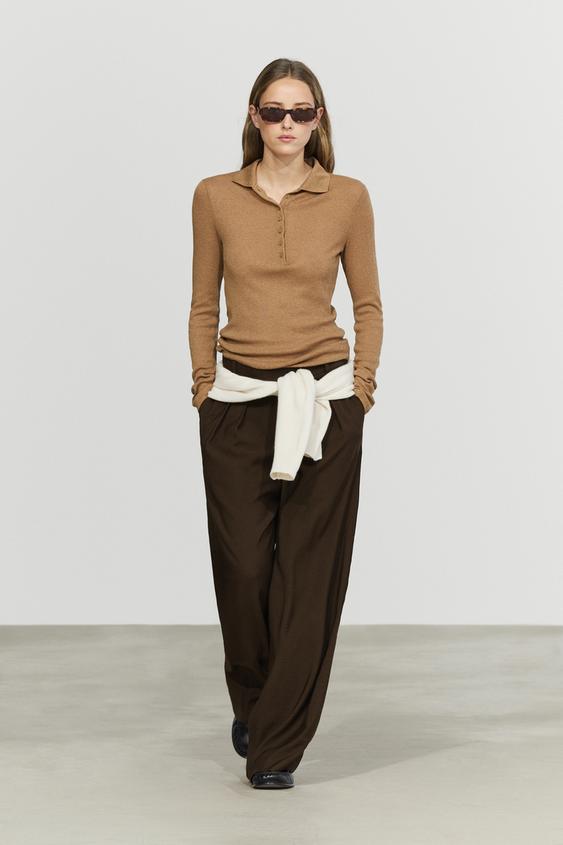 Zara Long sleeve mock neck T-shirt - Dark camel - Image 0