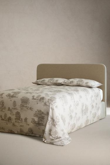 SATEEN DUVET COVER WITH PRINT (300 THREAD COUNT) - Grey / Beige by Zara - Image 1