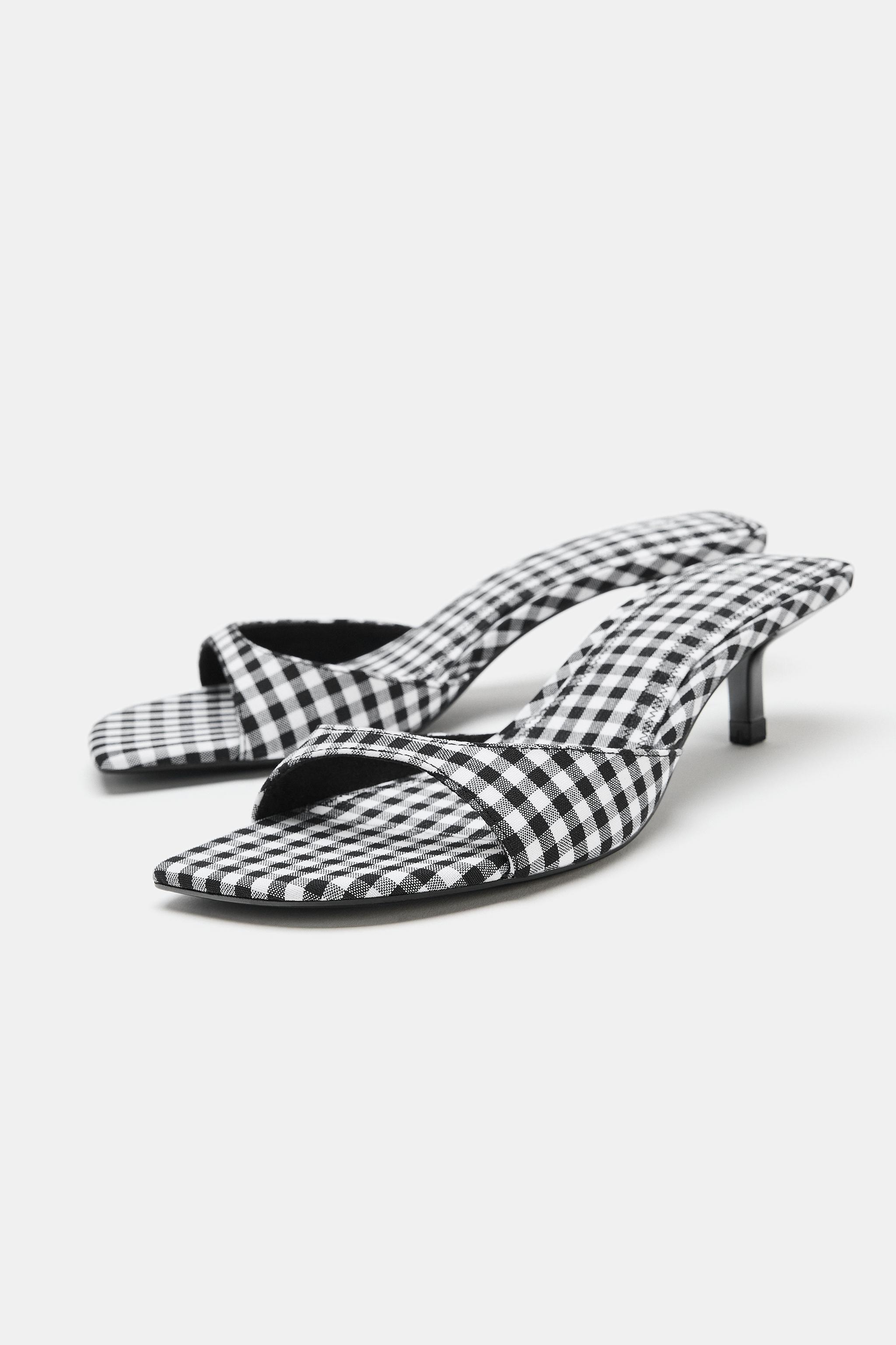 GINGHAM PRINT KITTEN HEEL SANDALS