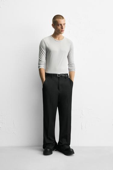 Zara STRAIGHT FIT PANTS WITH VENTS - Black