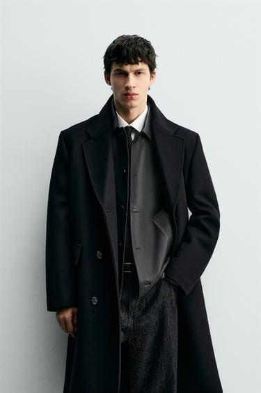 MANTEAU CROISÉ AVEC LAINE - Noir de Zara - Image 1