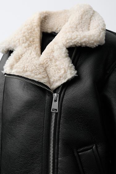 DOUBLE-FACED BIKER JACKET - Black / Ecru by Zara - Image 4