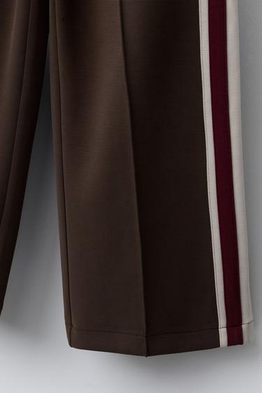 WIDE-LEG TROUSERS WITH MODAL STRIPES - Brown by Zara - Image 3