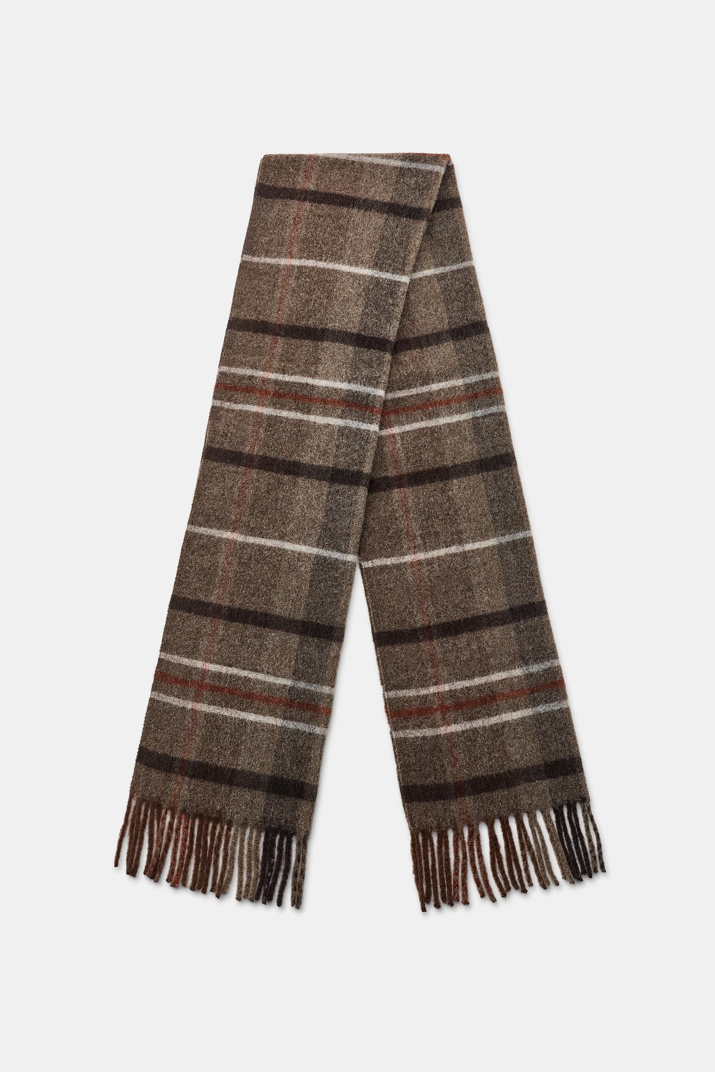Женский шарф Zara Checked Fringe, цвет: Коричневый / Серо-коричневый — фото 2