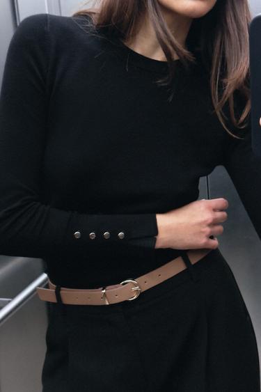 Zara BASIC PLAIN KNIT SWEATER - Black