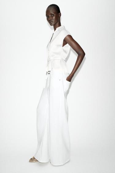 SATIN SHORT SLEEVE SHIRT WITH BELT - White by Zara - Image 2