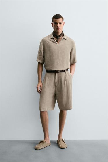 CAMISA POLO 100% LINHO - Bege-claro da Zara - Imagem 0