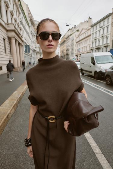 ROBE EN MAILLE AVEC CEINTURE - Vison de Zara - Image 2