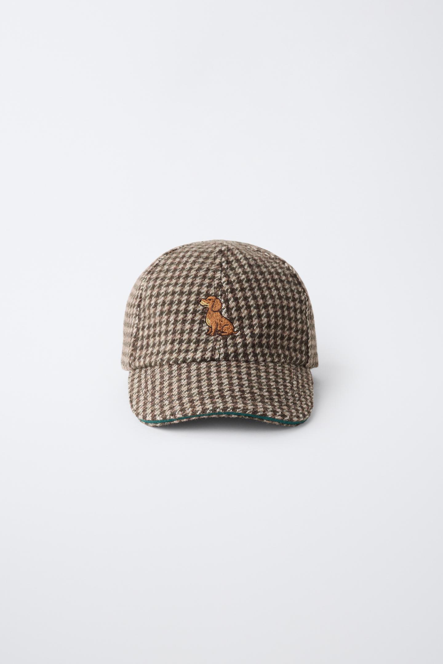 Детская кепка Zara Houndstooth with Embroidered Dog and Wool Blend, цвет: Угольный серый