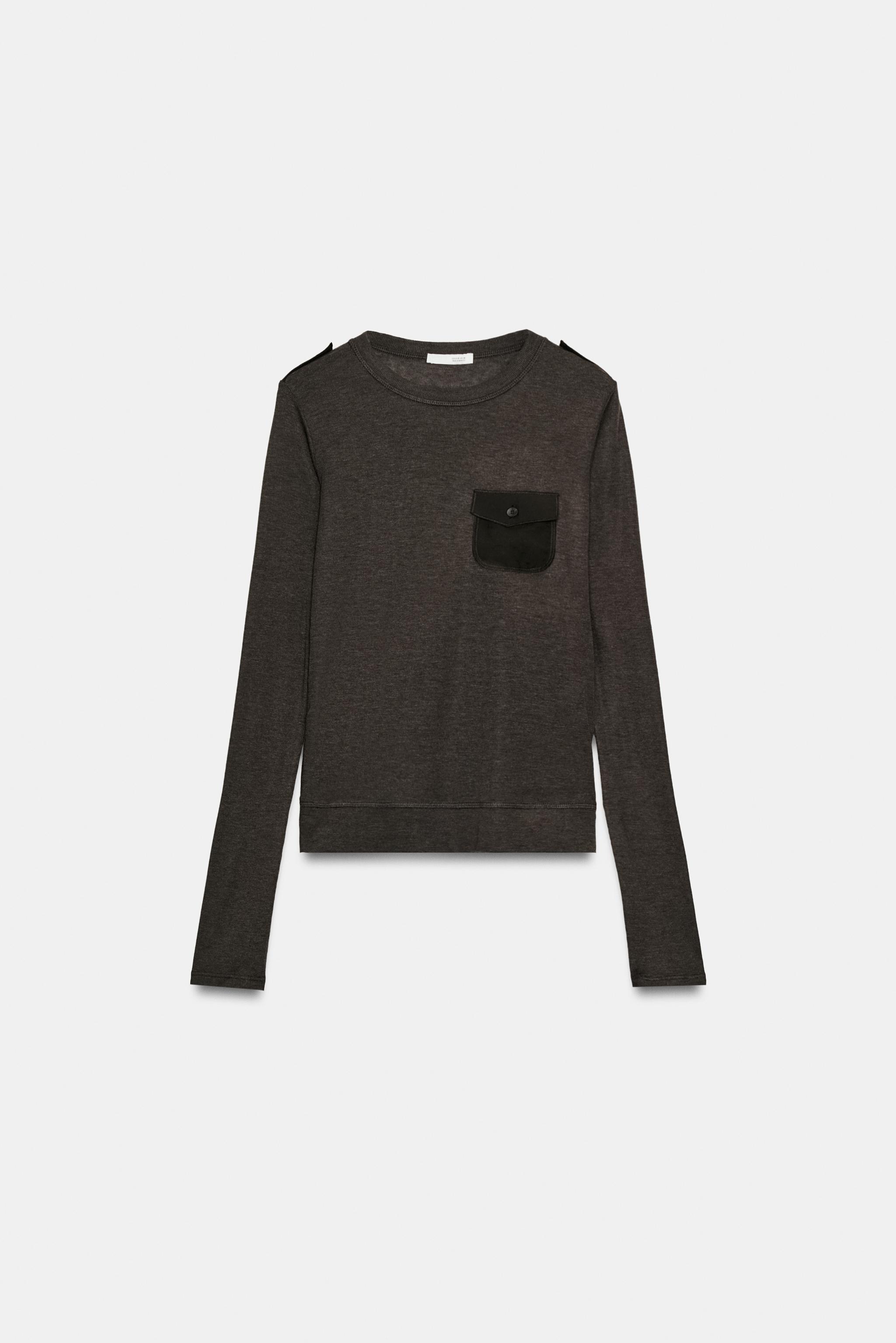 T-SHIRT EN MATIÈRES VARIÉES À PATTES ET POCHE